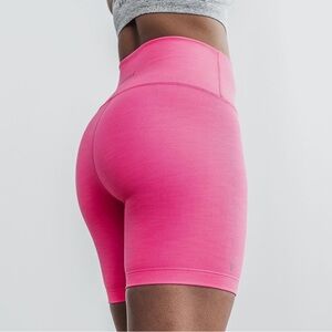 NOBULL Neon Pink High Rise 6” Inseam Ribbed Shorts